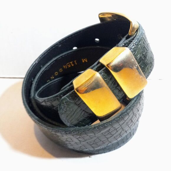Vintage Doncaster Green Leather Belt-Medium-Croc Embossed-Brass Buckle & Loop main image 9